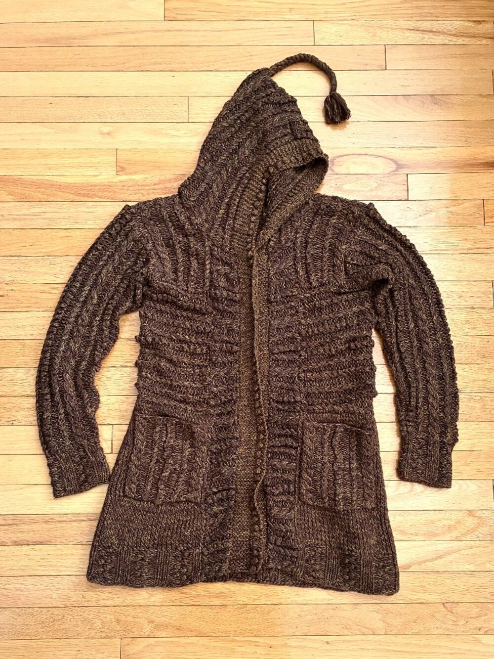LINE Hooded Cardigan Braided Tassel